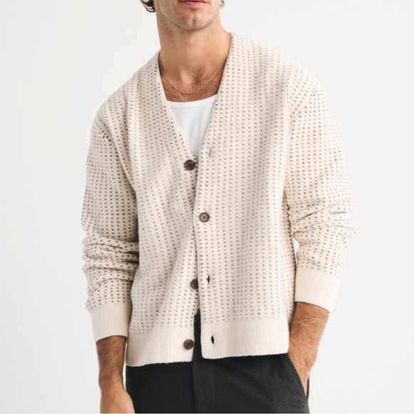Men's Abercrombie & Fitch Textured Cardigan, Cream, Large, NWT - Picture 3 of 9
